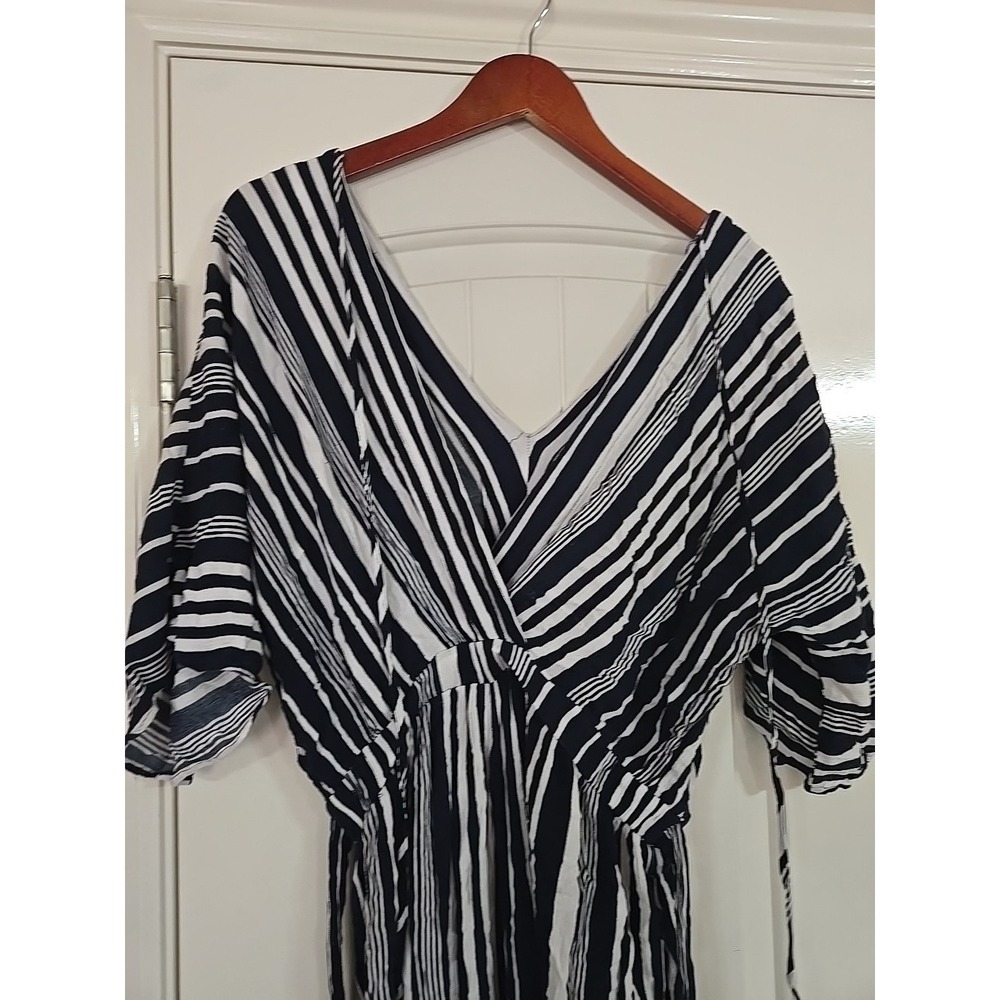 NY&Co Blue White Striped Off The Shoulder Jumpsuit Medium Wide Leg Summer - Picture 4 of 14